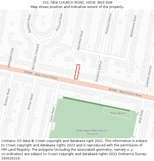 153, NEW CHURCH ROAD, HOVE, BN3 4DB: Location map and indicative extent of plot