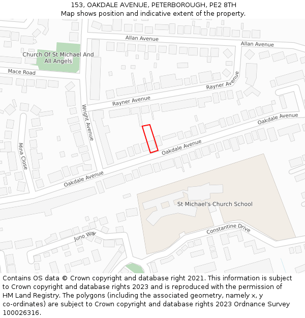 153, OAKDALE AVENUE, PETERBOROUGH, PE2 8TH: Location map and indicative extent of plot