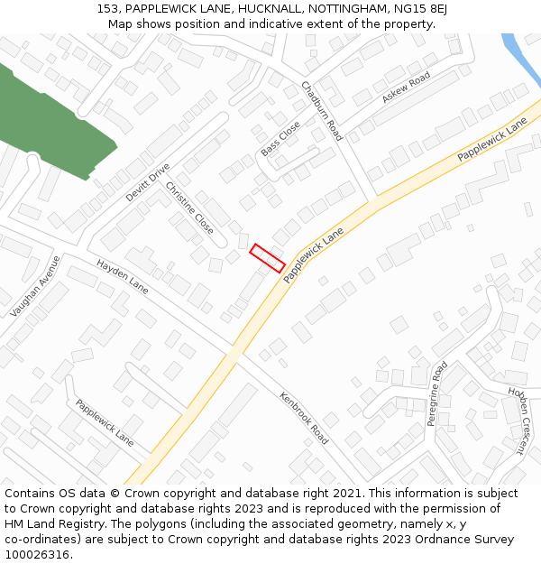 153, PAPPLEWICK LANE, HUCKNALL, NOTTINGHAM, NG15 8EJ: Location map and indicative extent of plot