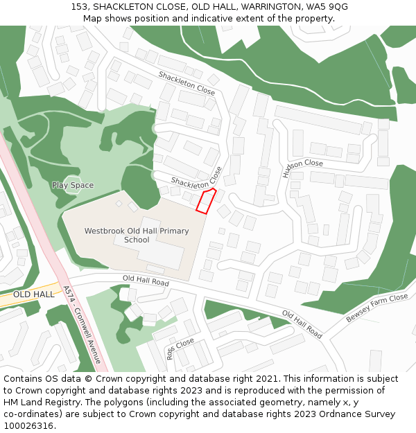 153, SHACKLETON CLOSE, OLD HALL, WARRINGTON, WA5 9QG: Location map and indicative extent of plot