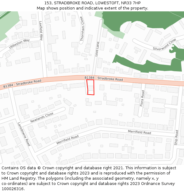153, STRADBROKE ROAD, LOWESTOFT, NR33 7HP: Location map and indicative extent of plot