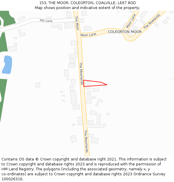 153, THE MOOR, COLEORTON, COALVILLE, LE67 8GD: Location map and indicative extent of plot