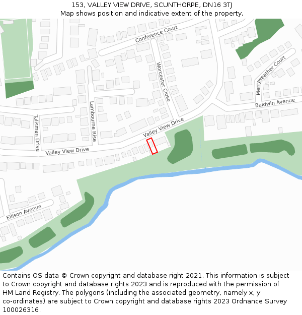 153, VALLEY VIEW DRIVE, SCUNTHORPE, DN16 3TJ: Location map and indicative extent of plot