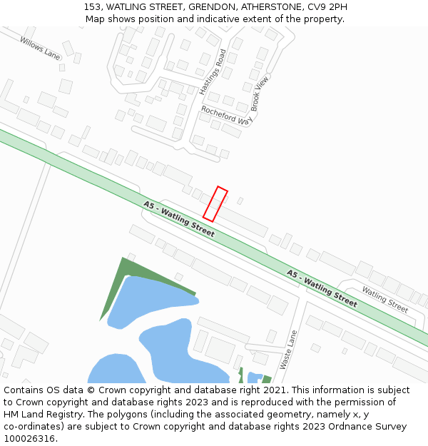 153, WATLING STREET, GRENDON, ATHERSTONE, CV9 2PH: Location map and indicative extent of plot