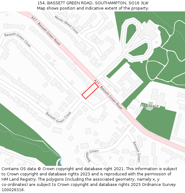 154, BASSETT GREEN ROAD, SOUTHAMPTON, SO16 3LW: Location map and indicative extent of plot