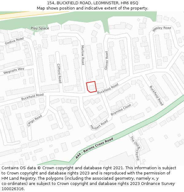 154, BUCKFIELD ROAD, LEOMINSTER, HR6 8SQ: Location map and indicative extent of plot