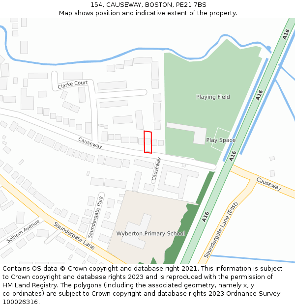 154, CAUSEWAY, BOSTON, PE21 7BS: Location map and indicative extent of plot