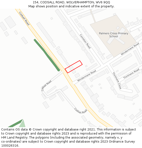 154, CODSALL ROAD, WOLVERHAMPTON, WV6 9QQ: Location map and indicative extent of plot