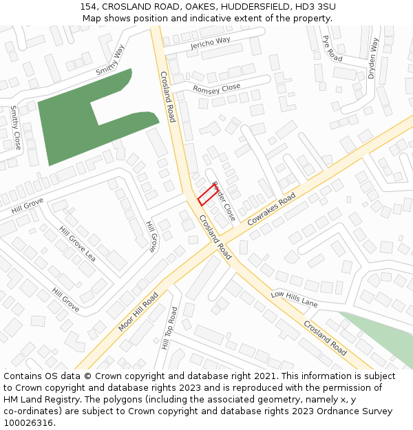 154, CROSLAND ROAD, OAKES, HUDDERSFIELD, HD3 3SU: Location map and indicative extent of plot