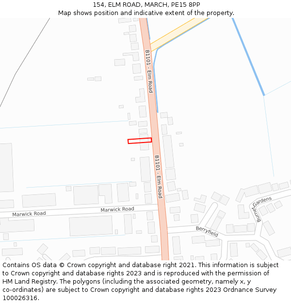 154, ELM ROAD, MARCH, PE15 8PP: Location map and indicative extent of plot