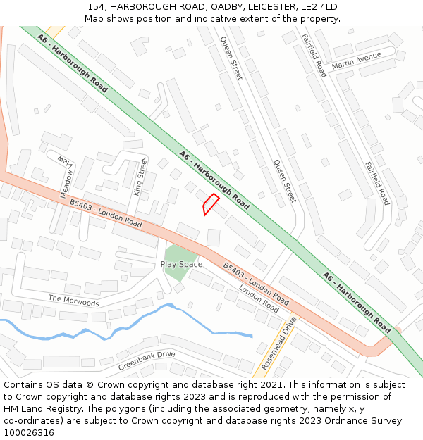 154, HARBOROUGH ROAD, OADBY, LEICESTER, LE2 4LD: Location map and indicative extent of plot