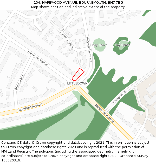 154, HAREWOOD AVENUE, BOURNEMOUTH, BH7 7BG: Location map and indicative extent of plot
