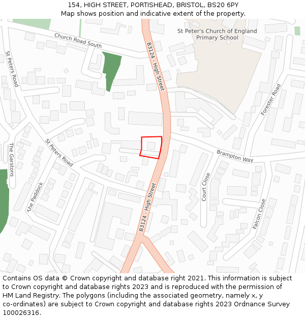 154, HIGH STREET, PORTISHEAD, BRISTOL, BS20 6PY: Location map and indicative extent of plot