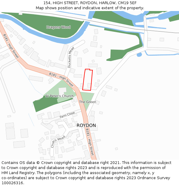 154, HIGH STREET, ROYDON, HARLOW, CM19 5EF: Location map and indicative extent of plot