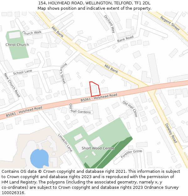 154, HOLYHEAD ROAD, WELLINGTON, TELFORD, TF1 2DL: Location map and indicative extent of plot