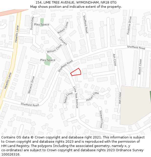 154, LIME TREE AVENUE, WYMONDHAM, NR18 0TG: Location map and indicative extent of plot