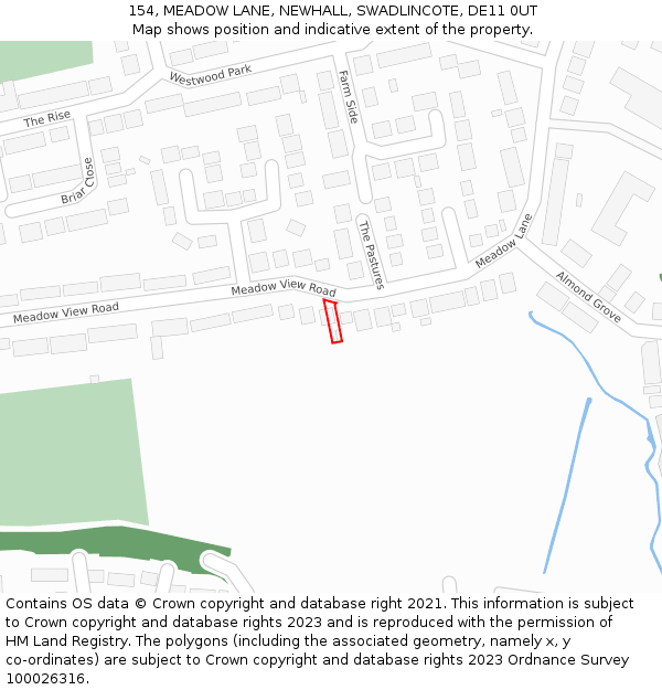 154, MEADOW LANE, NEWHALL, SWADLINCOTE, DE11 0UT: Location map and indicative extent of plot