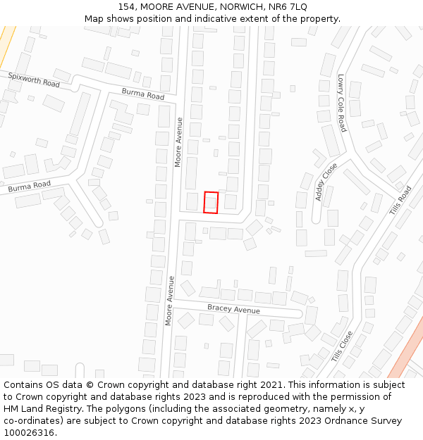 154, MOORE AVENUE, NORWICH, NR6 7LQ: Location map and indicative extent of plot