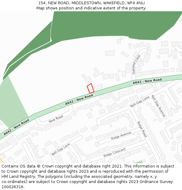154, NEW ROAD, MIDDLESTOWN, WAKEFIELD, WF4 4NU: Location map and indicative extent of plot
