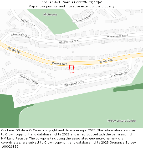 154, PENWILL WAY, PAIGNTON, TQ4 5JW: Location map and indicative extent of plot