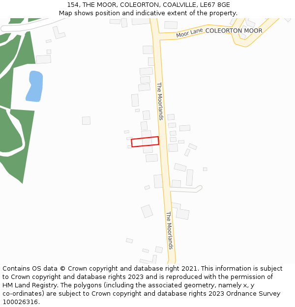 154, THE MOOR, COLEORTON, COALVILLE, LE67 8GE: Location map and indicative extent of plot