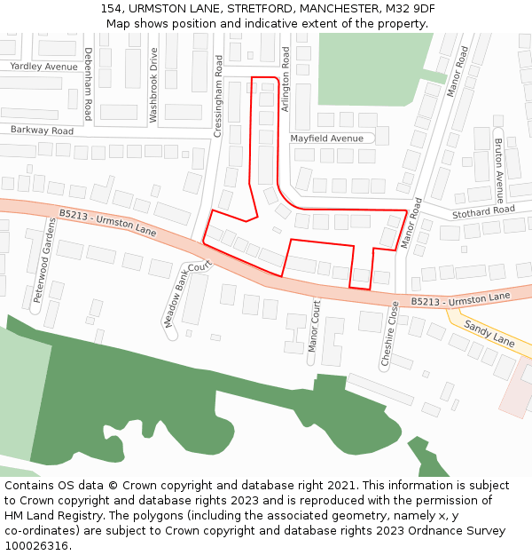 154, URMSTON LANE, STRETFORD, MANCHESTER, M32 9DF: Location map and indicative extent of plot