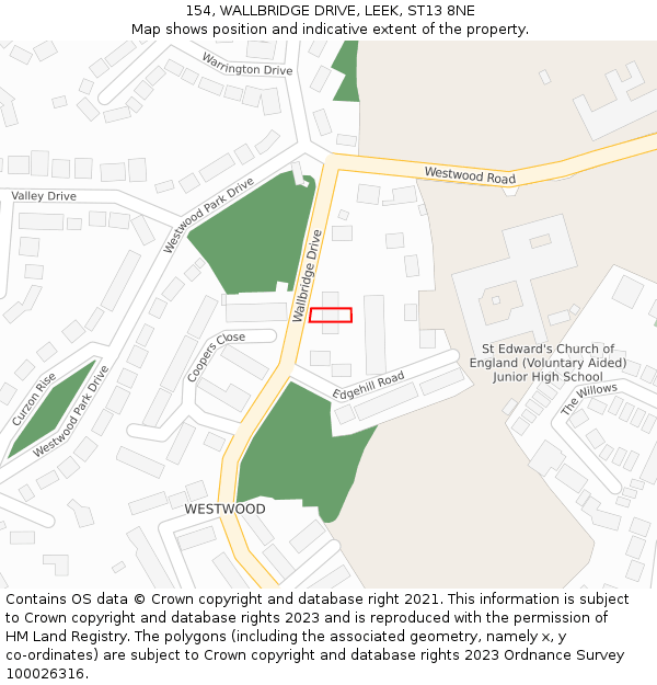 154, WALLBRIDGE DRIVE, LEEK, ST13 8NE: Location map and indicative extent of plot