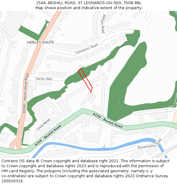 154A, BEXHILL ROAD, ST LEONARDS-ON-SEA, TN38 8BL: Location map and indicative extent of plot
