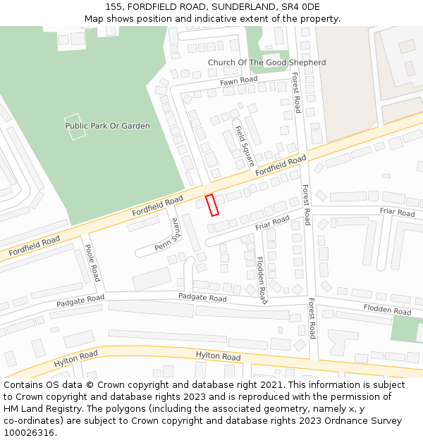 155, FORDFIELD ROAD, SUNDERLAND, SR4 0DE: Location map and indicative extent of plot