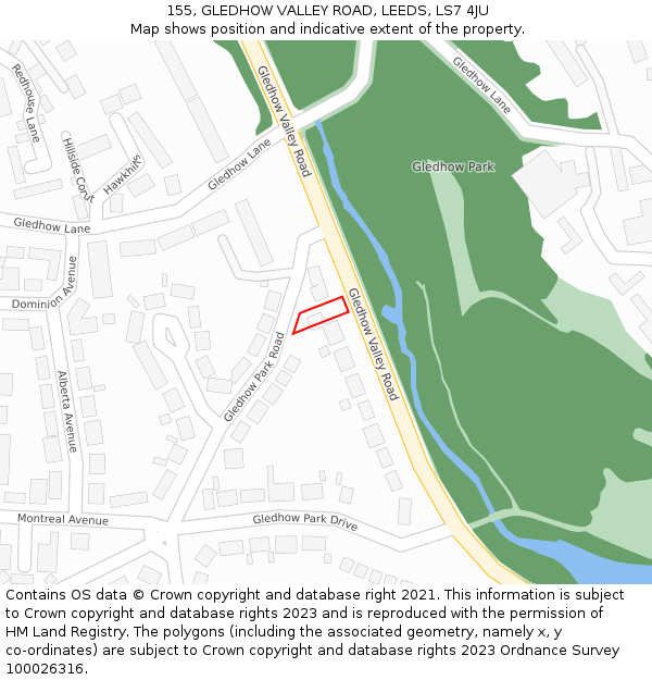 155, GLEDHOW VALLEY ROAD, LEEDS, LS7 4JU: Location map and indicative extent of plot
