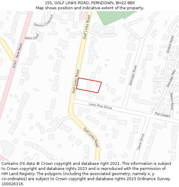 155, GOLF LINKS ROAD, FERNDOWN, BH22 8BX: Location map and indicative extent of plot