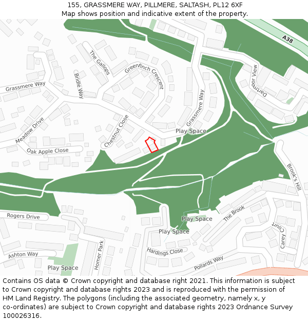 155, GRASSMERE WAY, PILLMERE, SALTASH, PL12 6XF: Location map and indicative extent of plot