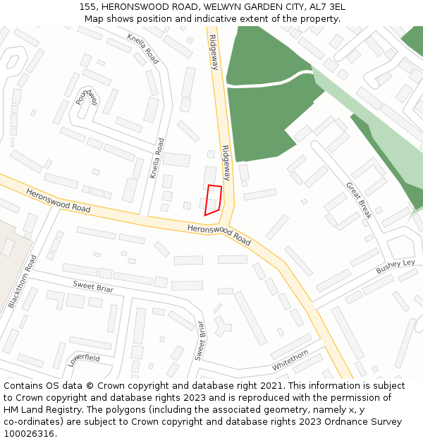 155, HERONSWOOD ROAD, WELWYN GARDEN CITY, AL7 3EL: Location map and indicative extent of plot