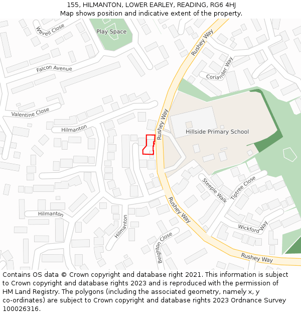 155, HILMANTON, LOWER EARLEY, READING, RG6 4HJ: Location map and indicative extent of plot