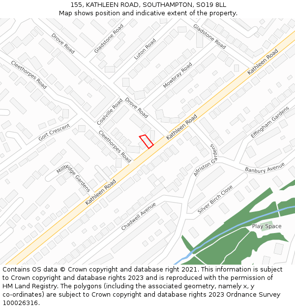 155, KATHLEEN ROAD, SOUTHAMPTON, SO19 8LL: Location map and indicative extent of plot
