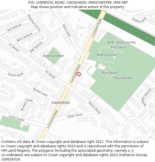 155, LIVERPOOL ROAD, CADISHEAD, MANCHESTER, M44 5BT: Location map and indicative extent of plot