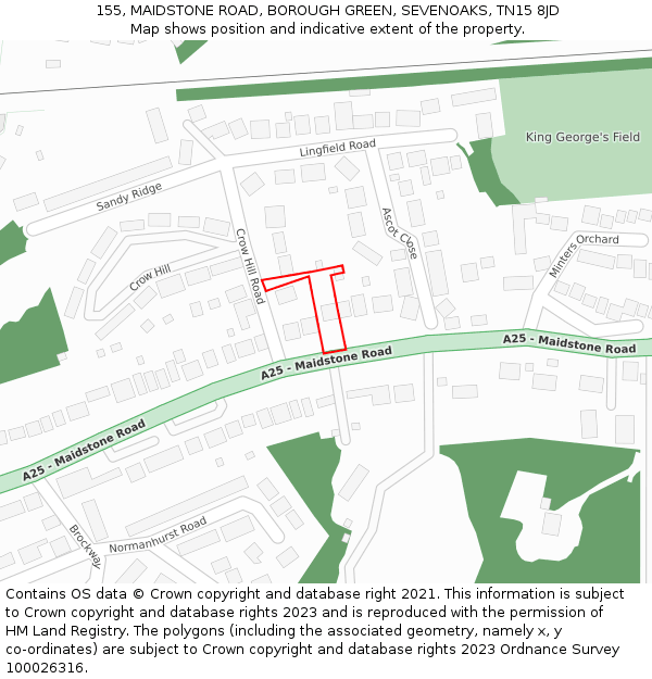 155, MAIDSTONE ROAD, BOROUGH GREEN, SEVENOAKS, TN15 8JD: Location map and indicative extent of plot