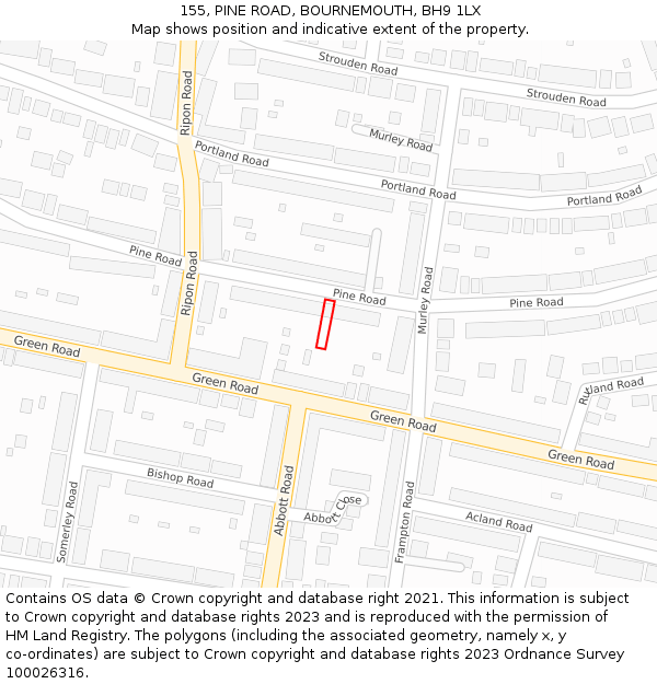 155, PINE ROAD, BOURNEMOUTH, BH9 1LX: Location map and indicative extent of plot