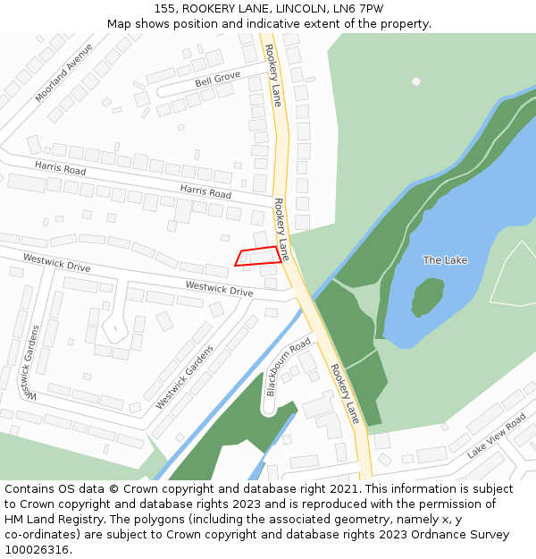 155, ROOKERY LANE, LINCOLN, LN6 7PW: Location map and indicative extent of plot