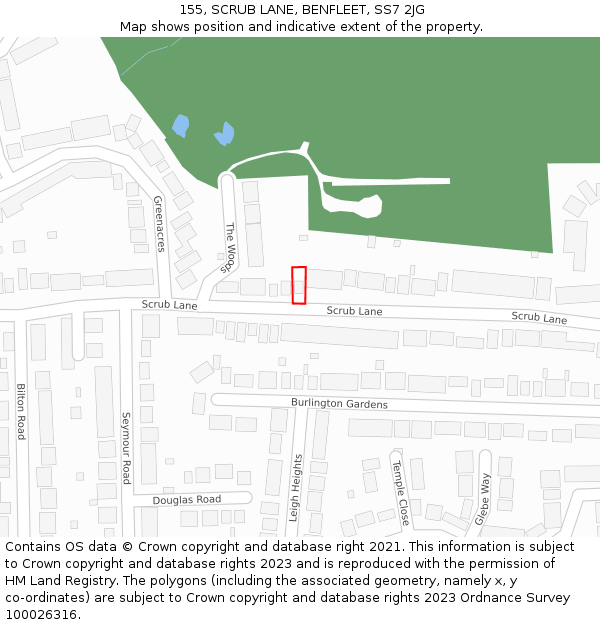 155, SCRUB LANE, BENFLEET, SS7 2JG: Location map and indicative extent of plot