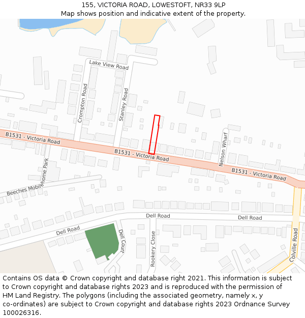 155, VICTORIA ROAD, LOWESTOFT, NR33 9LP: Location map and indicative extent of plot