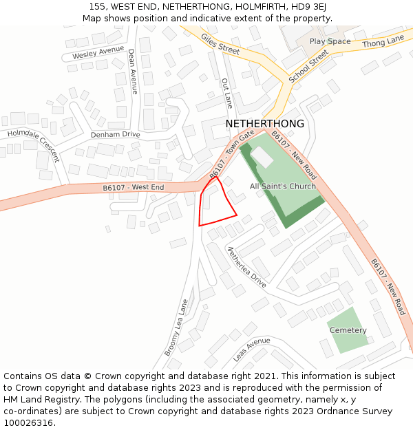 155, WEST END, NETHERTHONG, HOLMFIRTH, HD9 3EJ: Location map and indicative extent of plot