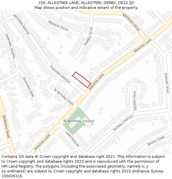 156, ALLESTREE LANE, ALLESTREE, DERBY, DE22 2JY: Location map and indicative extent of plot