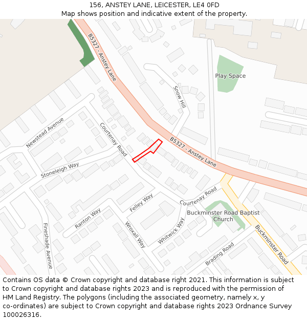 156, ANSTEY LANE, LEICESTER, LE4 0FD: Location map and indicative extent of plot