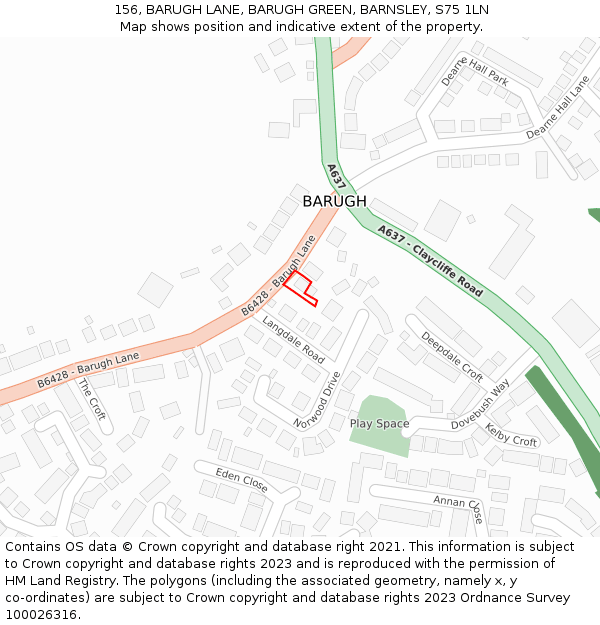 156, BARUGH LANE, BARUGH GREEN, BARNSLEY, S75 1LN: Location map and indicative extent of plot
