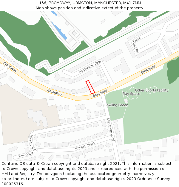 156, BROADWAY, URMSTON, MANCHESTER, M41 7NN: Location map and indicative extent of plot
