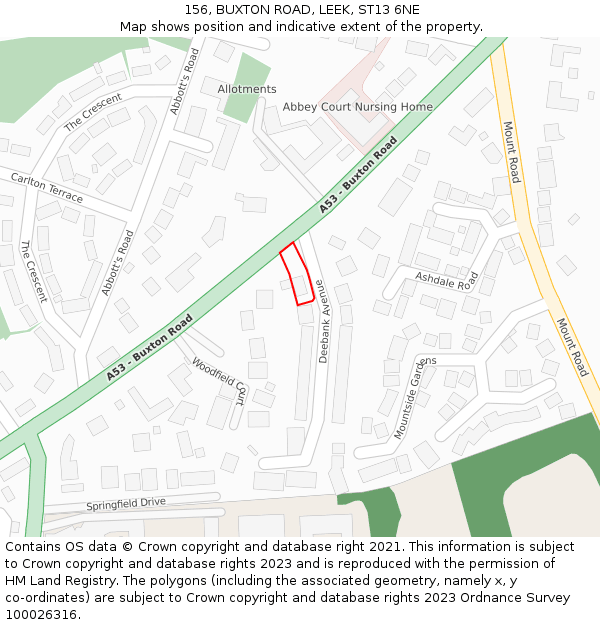 156, BUXTON ROAD, LEEK, ST13 6NE: Location map and indicative extent of plot