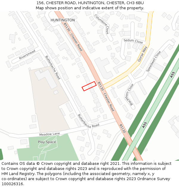 156, CHESTER ROAD, HUNTINGTON, CHESTER, CH3 6BU: Location map and indicative extent of plot