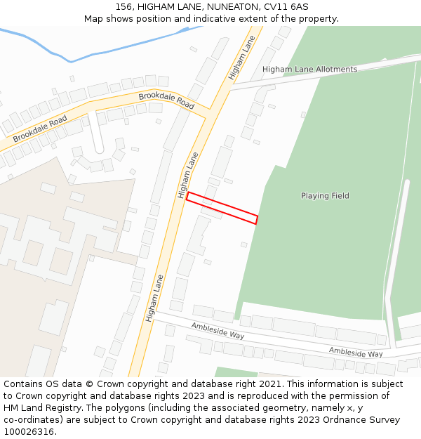 156, HIGHAM LANE, NUNEATON, CV11 6AS: Location map and indicative extent of plot