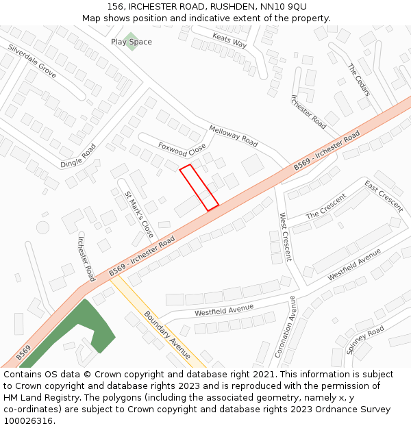 156, IRCHESTER ROAD, RUSHDEN, NN10 9QU: Location map and indicative extent of plot